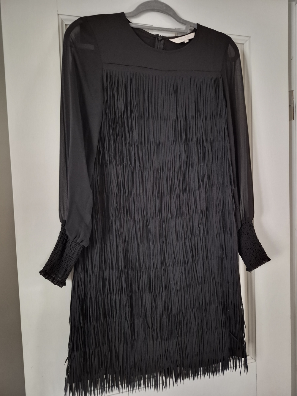 Black Long-Sleeve Fringe Shift Dress